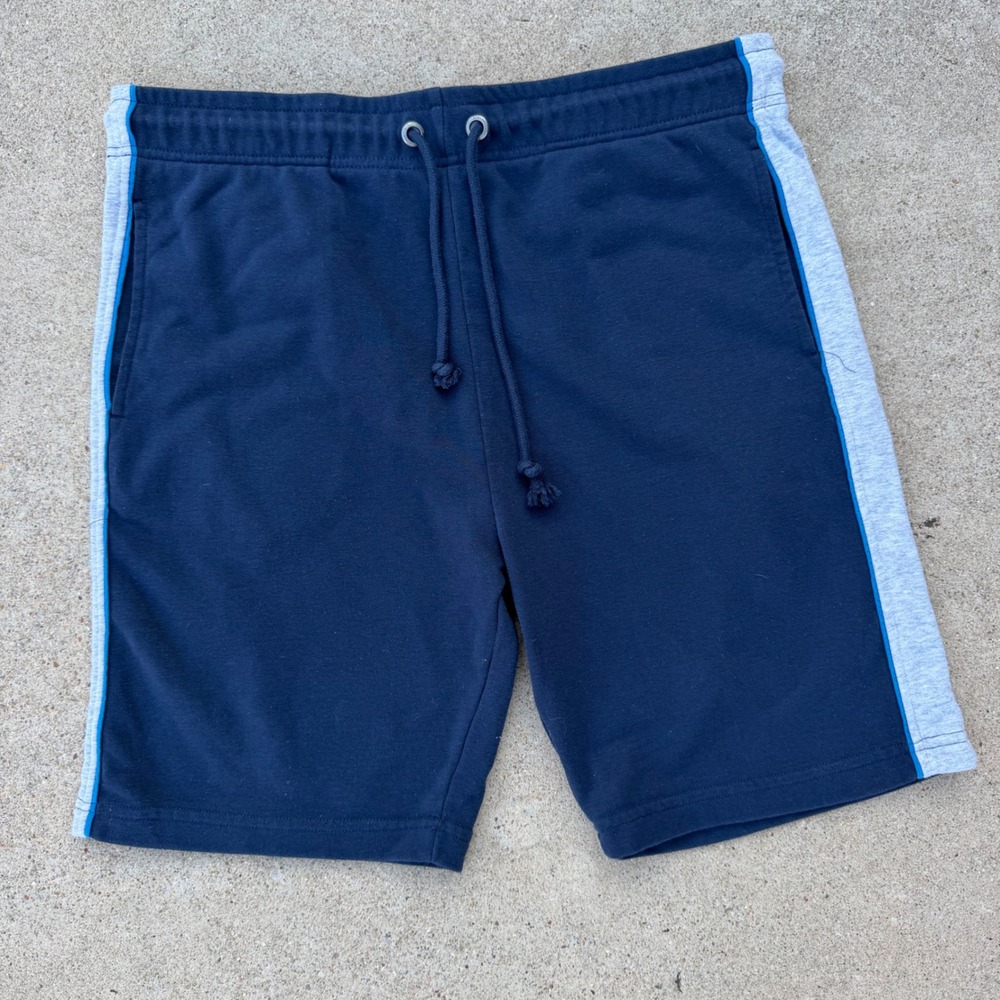 Aero | Sweat Shorts Athletic Navy Blue Grey Stripe Mens Large Streetwear Casual